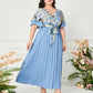 Printed V-neck Spliced Slim-fit Ladies Dress