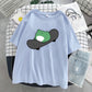 T-shirt col rond à manches courtes et col rond pour femme, vêtement simple et mignon, style grenouille, haut ample et amincissant, été
