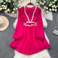 French Style Vacation Gentle Blue Wavy V-neck Dress