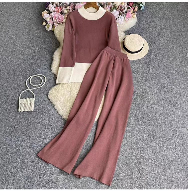 Fashion Women's Long-sleeved Top High Waist Slimming Wide-leg Pants Suit