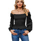 Women's Solid Color Square Collar Off-shoulder Slim Long Sleeve Top