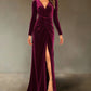 V Neck Pleated Sheath Dress With An Elegant Slit And A Figure Hugging Fit