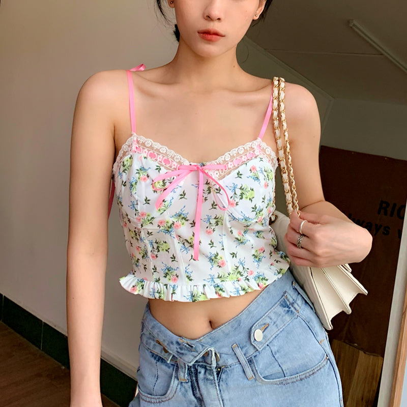 Small Floral Lace Stitching Lace Vest