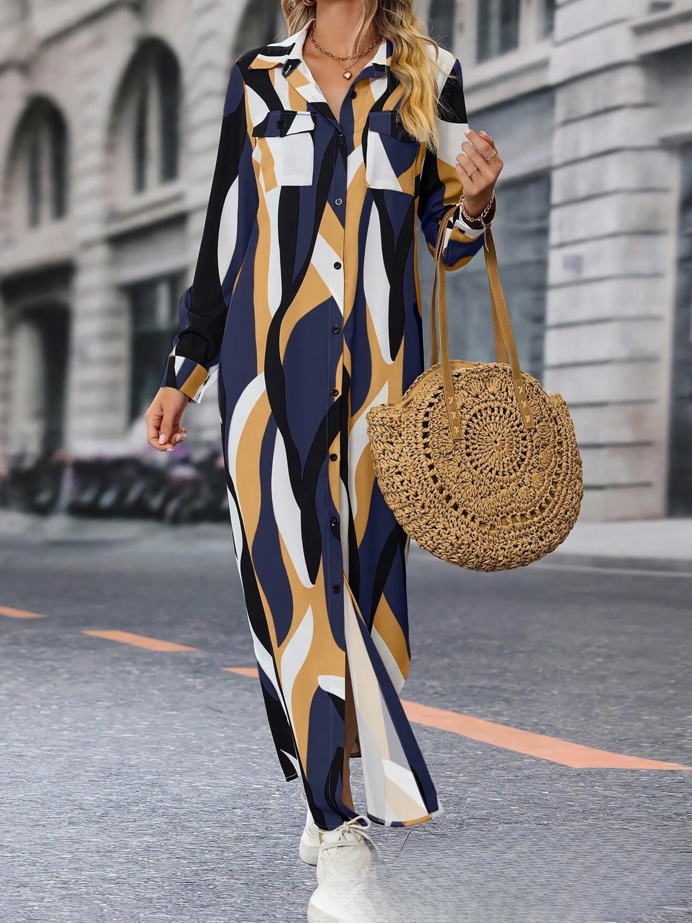 Fashion High Quality Women's Long-sleeved Blouse Dress