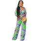 Women's Wear Irregular Pattern Long-sleeved Trousers V-neck Two-piece Suit