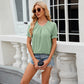 T-shirt ample à manches courtes et col rond pour femme, couleur unie