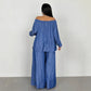 Off-shoulder Loose Top Wide Leg Pants Two-piece Set
