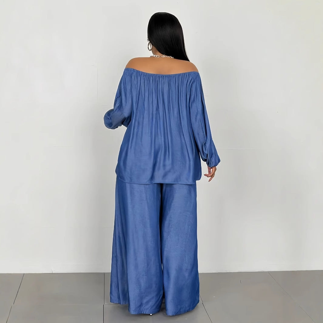 Off-shoulder Loose Top Wide Leg Pants Two-piece Set