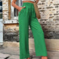 Pantalon décontracté avec poches et cordon élastique, taille haute, ample, pour femme