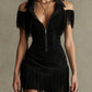 Retro Suede Tassel Off-Shoulder Dress