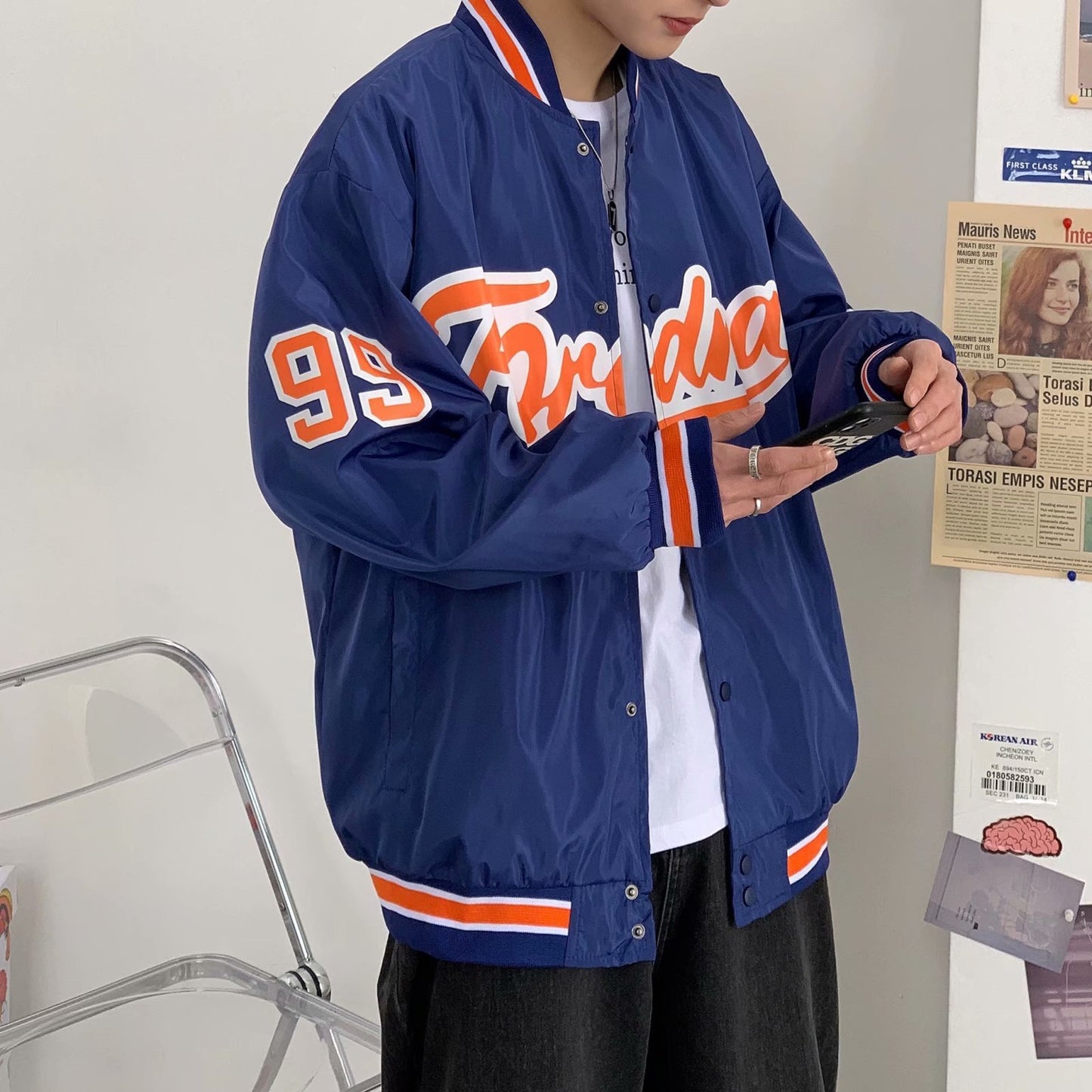Baseball Uniform Men's Trendy Loose Casual Color Blocking Jacket