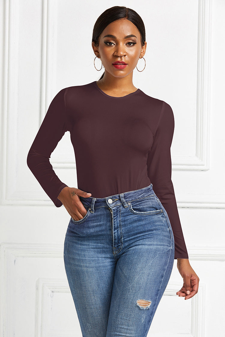 Bodysuit Women's Solid Color Long-sleeved Round Neck Bottoming Shirt Top
