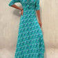 Large Size Women's Long Sleeved Fashionable Floral Print Dress With Large Swing