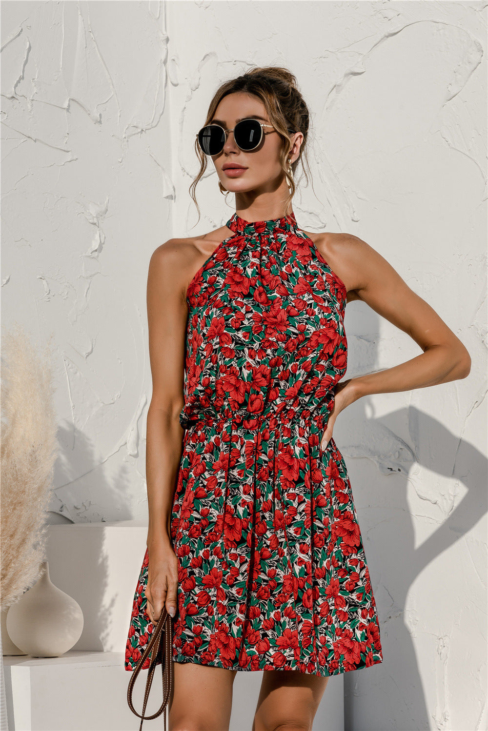 Popular Independent Station Popular Halter Floral Tie-neck Strapless Dress