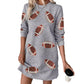 Robe pull à manches longues et col rond pour femme, imprimée rugby