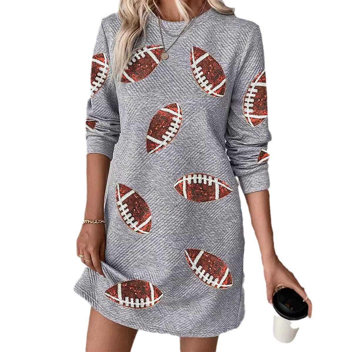 Robe pull à manches longues et col rond pour femme, imprimée rugby