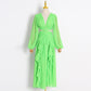 V-neck Long-sleeved Low-waist Lace-up Dress