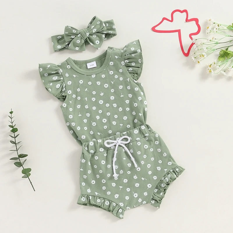 Combinaison à manches volantées et motif floral pour garçons et filles