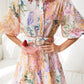Women's Lantern Short Sleeve Belt Single-breasted A- Line Dress