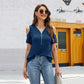 Solid Color Zipper Pleated Loose Casual Fashion V-neck Top For Women