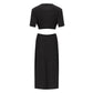 Spice Girl Waisted Long Dress Cold Wind Slim Kink Hollow Pleat Loose
