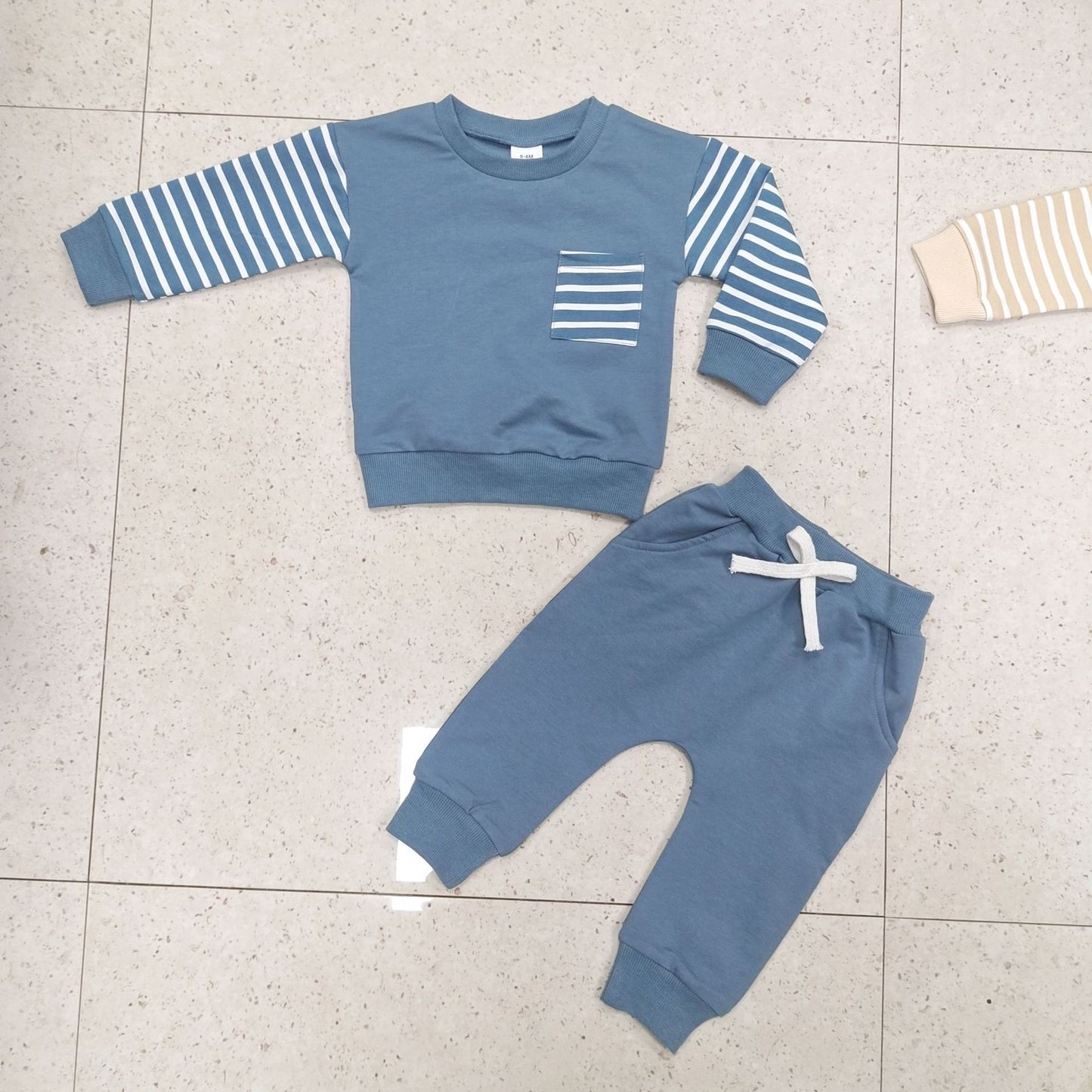Girls' Striped Stitching Long Sleeve Trousers Suit