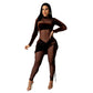 Mesh Velvet Stitching Solid Color Jumpsuit