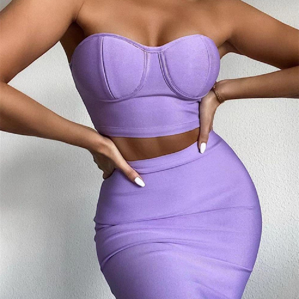 Tube Top High Waist Short Skirt Two-piece Set