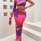 Women's Clothing Print Asymmetric One-shoulder Skirt Suit