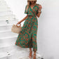 Women's Tropical Printing V-neck Split Dress Women