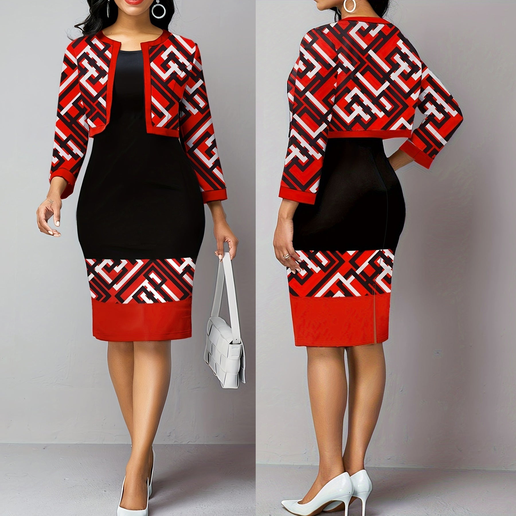 Plus Size Women's Vest Dress Cardigan Jacket Two-piece Set