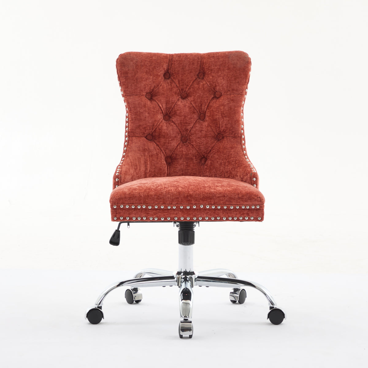 A&A Furniture Office Chair,Modern Chenille Upholstered Tufted Button Home Office Chair With Chrome Metal Base,Adjustable Desk Chair Swivel Office Chair Orange