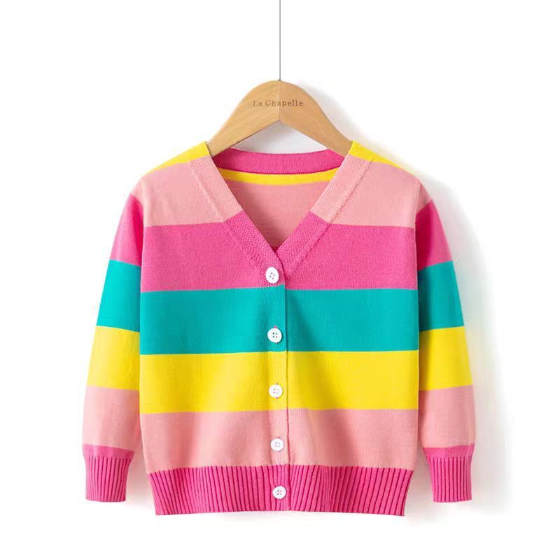 Children's Cotton Sweater Rainbow Striped Cardigan Knitted Coat