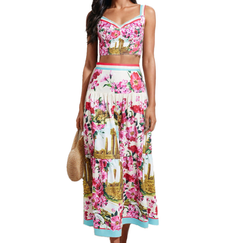 Women's Spliced Tube Top And Suspender Skirt Two-piece Fashion Set