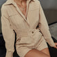 Commuter Slim Solid Cotton Long Sleeve Short Jumpsuit