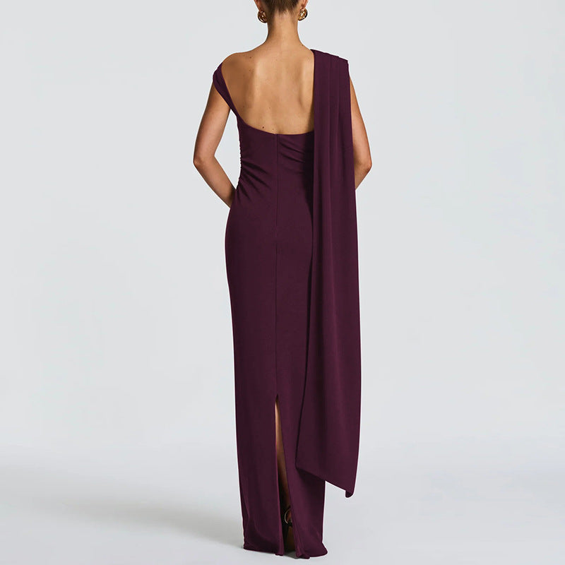 New Stylish High-waisted Long Dress With A Slanted Neckline
