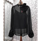 Three-dimensional Plate Flower Stand Collar Long Sleeve Slightly See-through Thin Two-piece Shirt