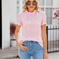 New Fashion Lacework Round Neck Top Summer Puff Sleeves Hollow Design Loose Pleated T-shirt For Womens Clothing
