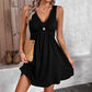 Womens Solid Color V-Neck Buttoned Short-Sleeve Dress