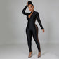 Mesh Print Stitching Long-Sleeved Jumpsuit