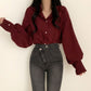 Simple Solid Color Long-sleeved Shirt For Women
