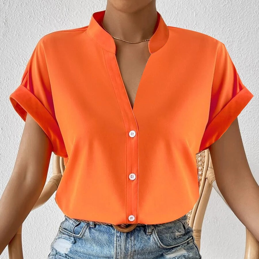 Women's Simple Solid Color And V-neck Button Cardigan Shirt