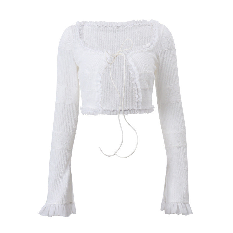Women's Fashionable Knitted Ruffled Shorts Suit