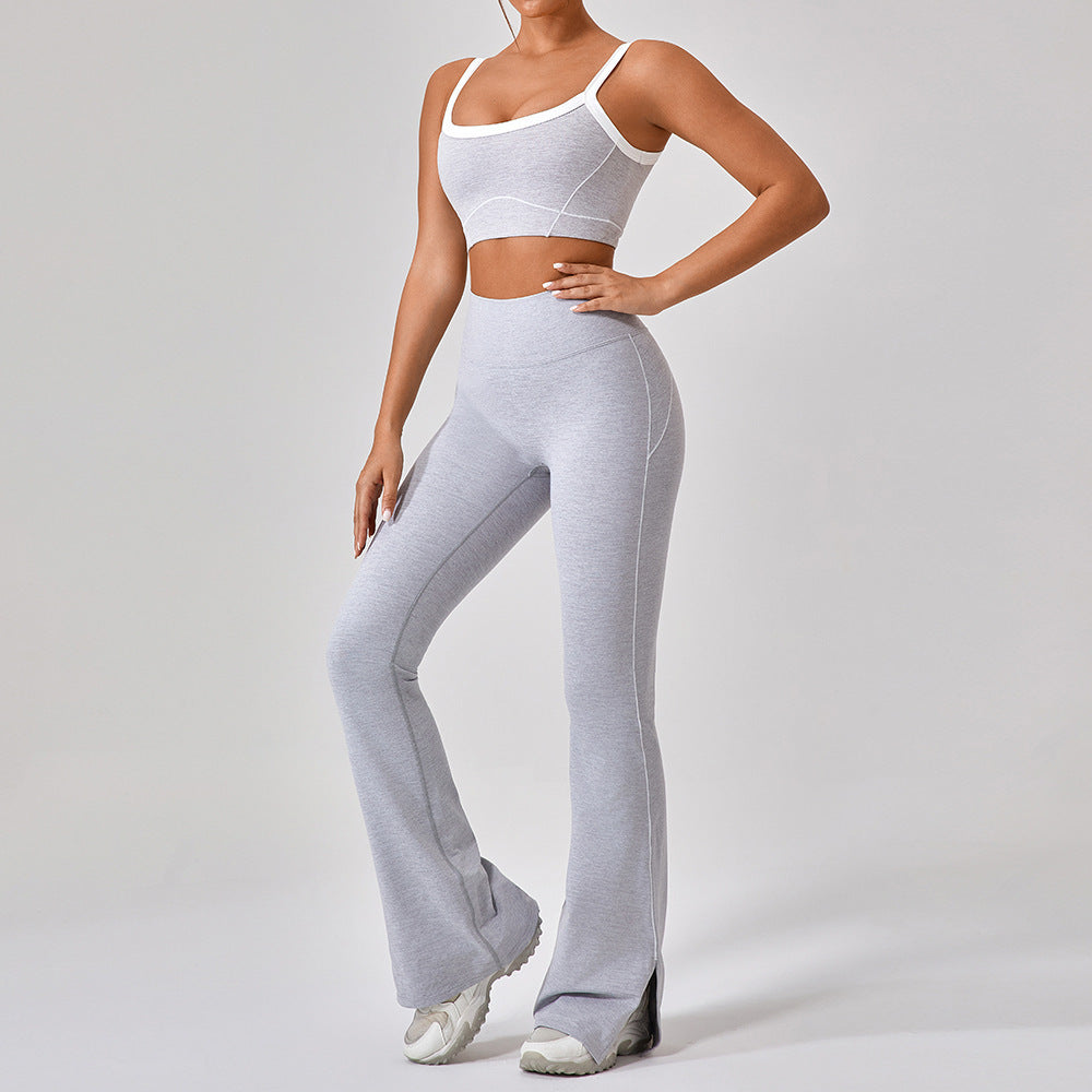 Combinaison de sport de plein air moulante à bretelles spaghetti pour femmes, couleur contrastée, style européen et américain