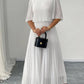 Chiffon A-line Skirt With Pleated Round Neck Long Sleeve Lightweight Solid Color Set