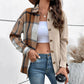 Long-sleeved Plaid Top Retro Lapels Cardigan Coat