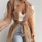 Women's Solid Color Loose Balloon Sleeve Mid Length Shirt Jacket