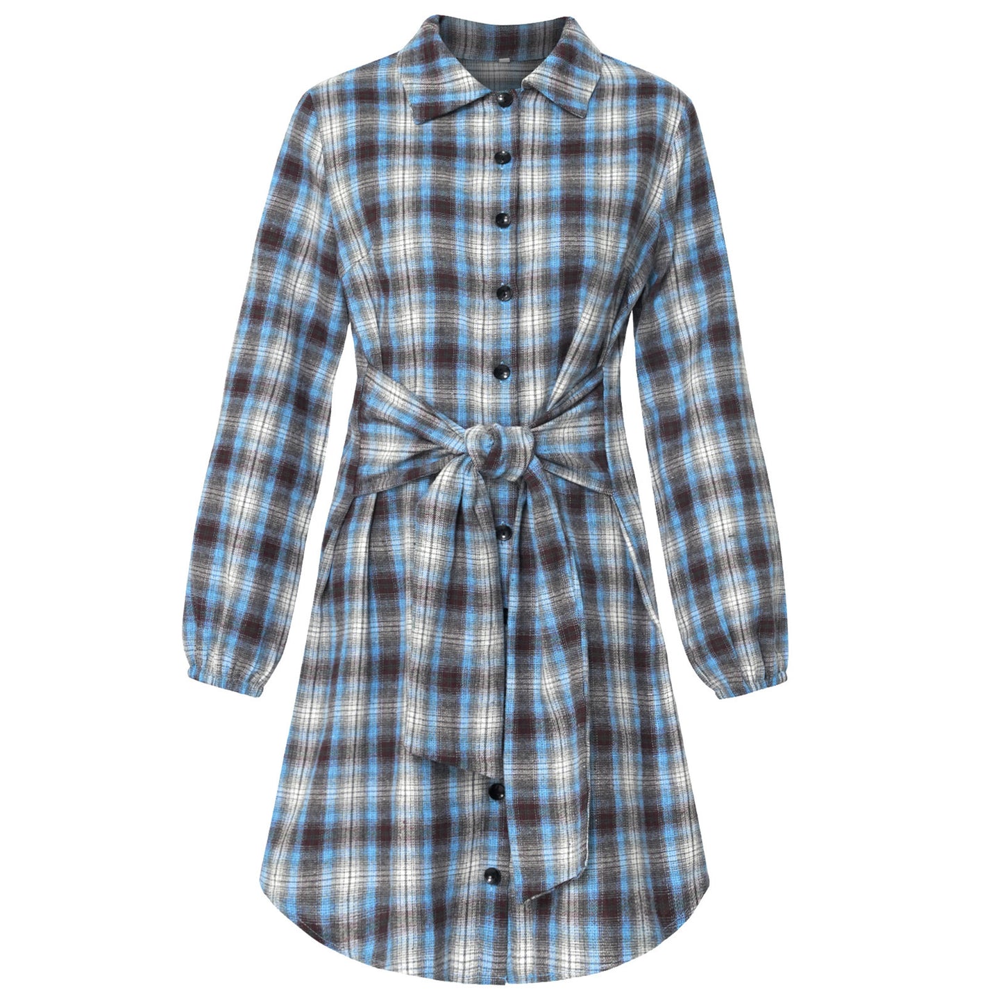Women's Clothing Foreign Trade Fashion Plaid Drawstring Waist-tight Dress