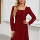 Woman Square-neck Lantern Sleeve Pocket Long Sleeve Dress