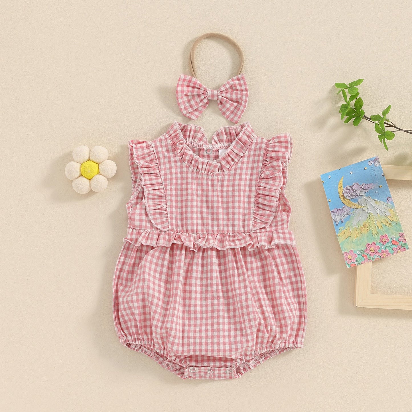 Lace Jumpsuit Girls' Sleeveless Baby Bodysuit Romper Headscarf